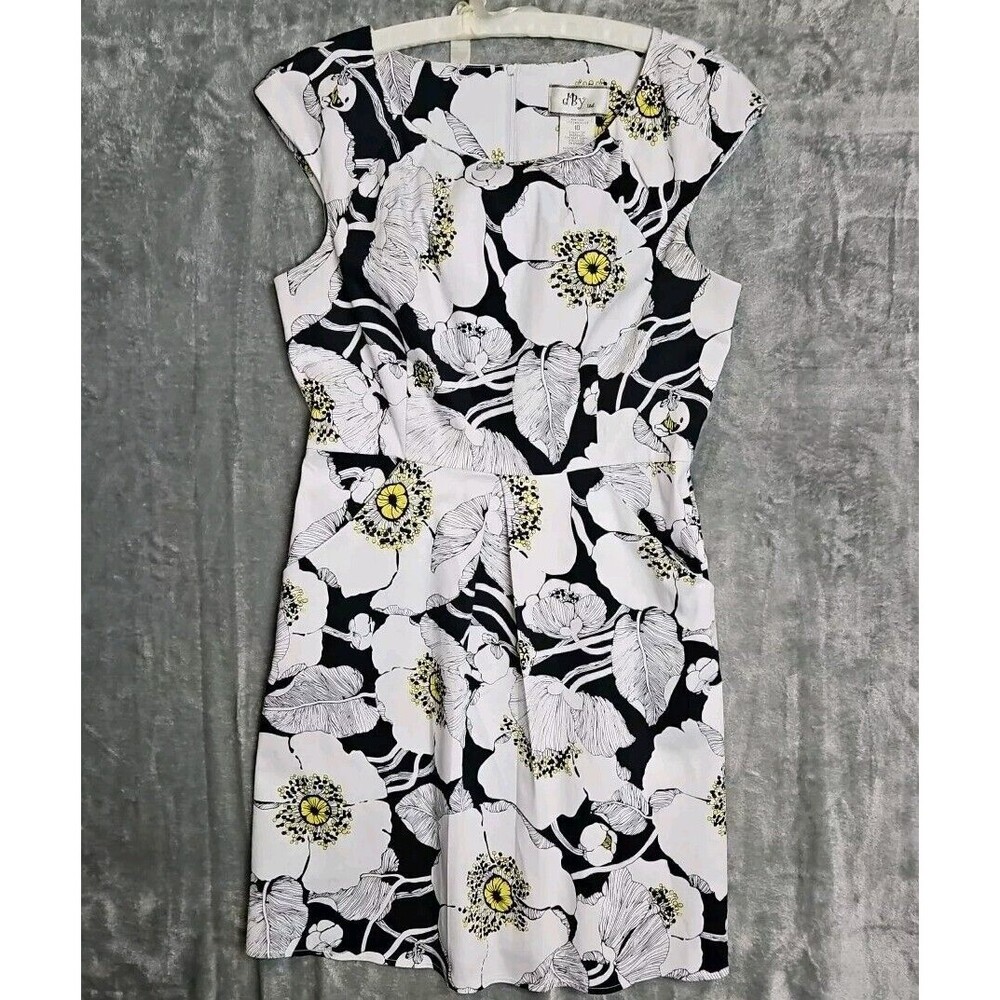 D By Y Ltd Sz 10 Black Yellow White  Dress fit and flare cotton sleeveless